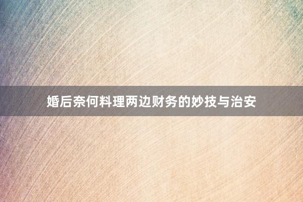 婚后奈何料理两边财务的妙技与治安